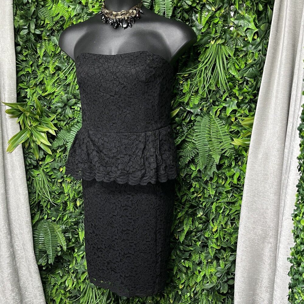 ANN TAYLOR Women Dress 12 Black‎ Floral Lace Peplum Strapless NWT Formal 1691